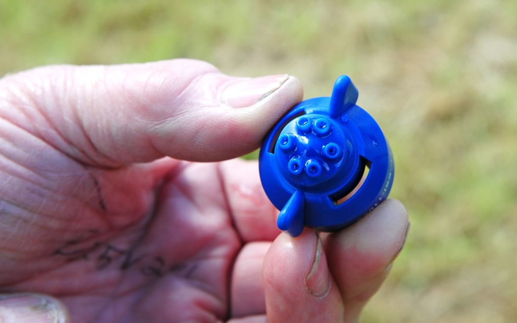 Liquid fertiliser nozzles are designed to shoot a stream of the product onto the ground rather than cover the plant leaves