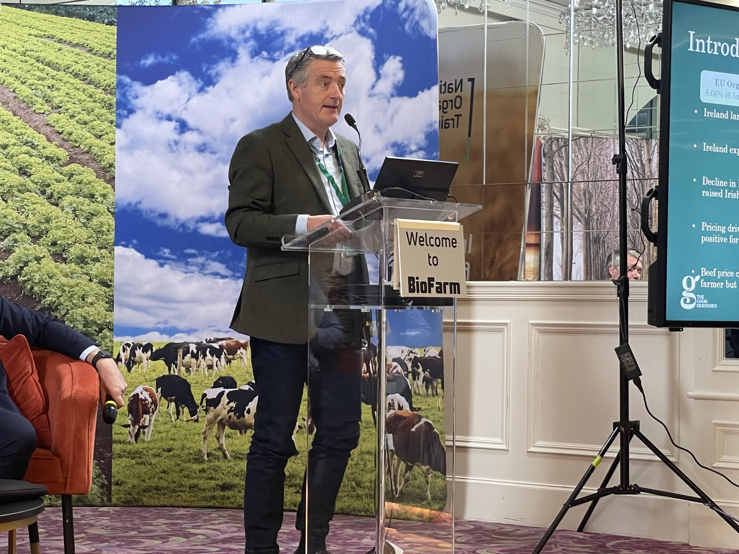 John Purcell, managing director of Good Herdsmen, speaking at BioFarm 2024