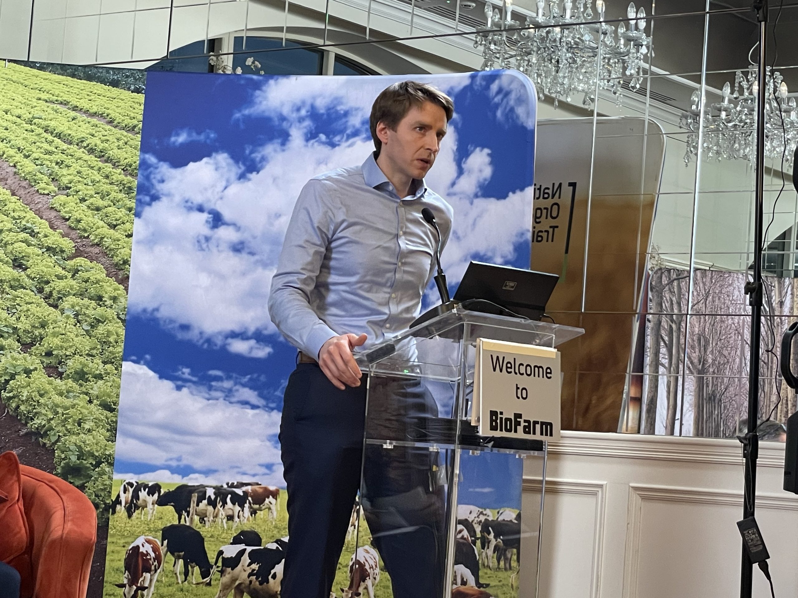 James Flahavan speaking at BioFarm 2024