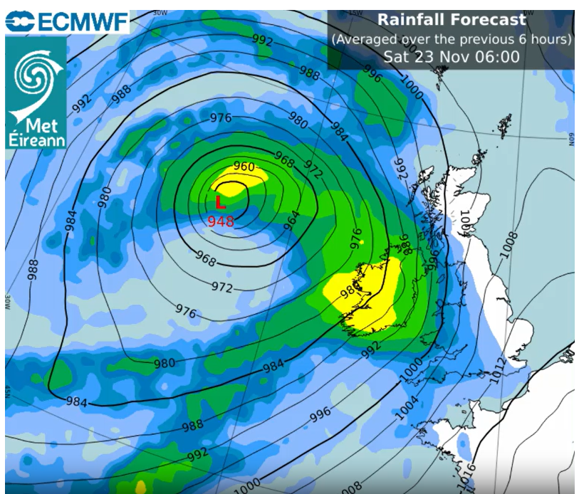 Heavy rain will sweep across the country on Friday night and into Saturday morning Source: Met Éireann