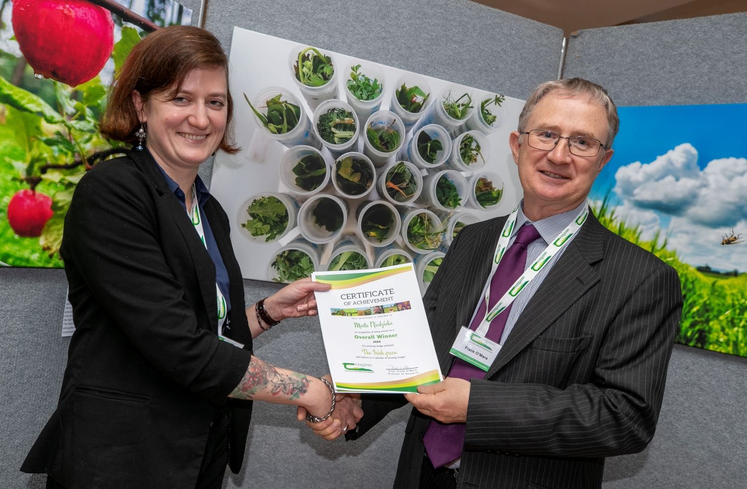 Teagasc director, Prof. Frank O’Mara and Dr. Marta Niedzicka, overall winner of Teagasc’s Vision of Research and Innovation photo competition 2024 with her photo “The Irish green”