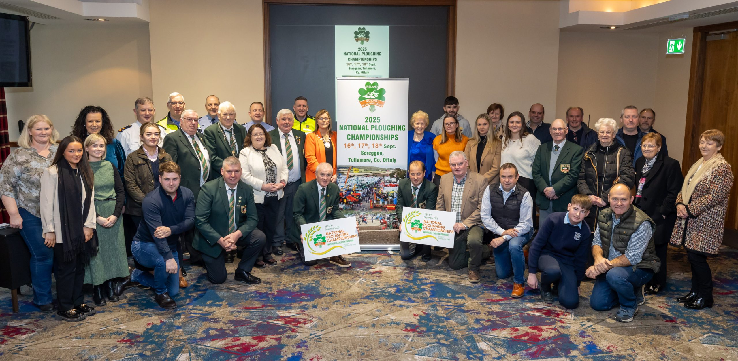 The attendance at the announcement of Screggan, Tullamore as the venue for Ploughing 2025. Image source: Alf Harvey
