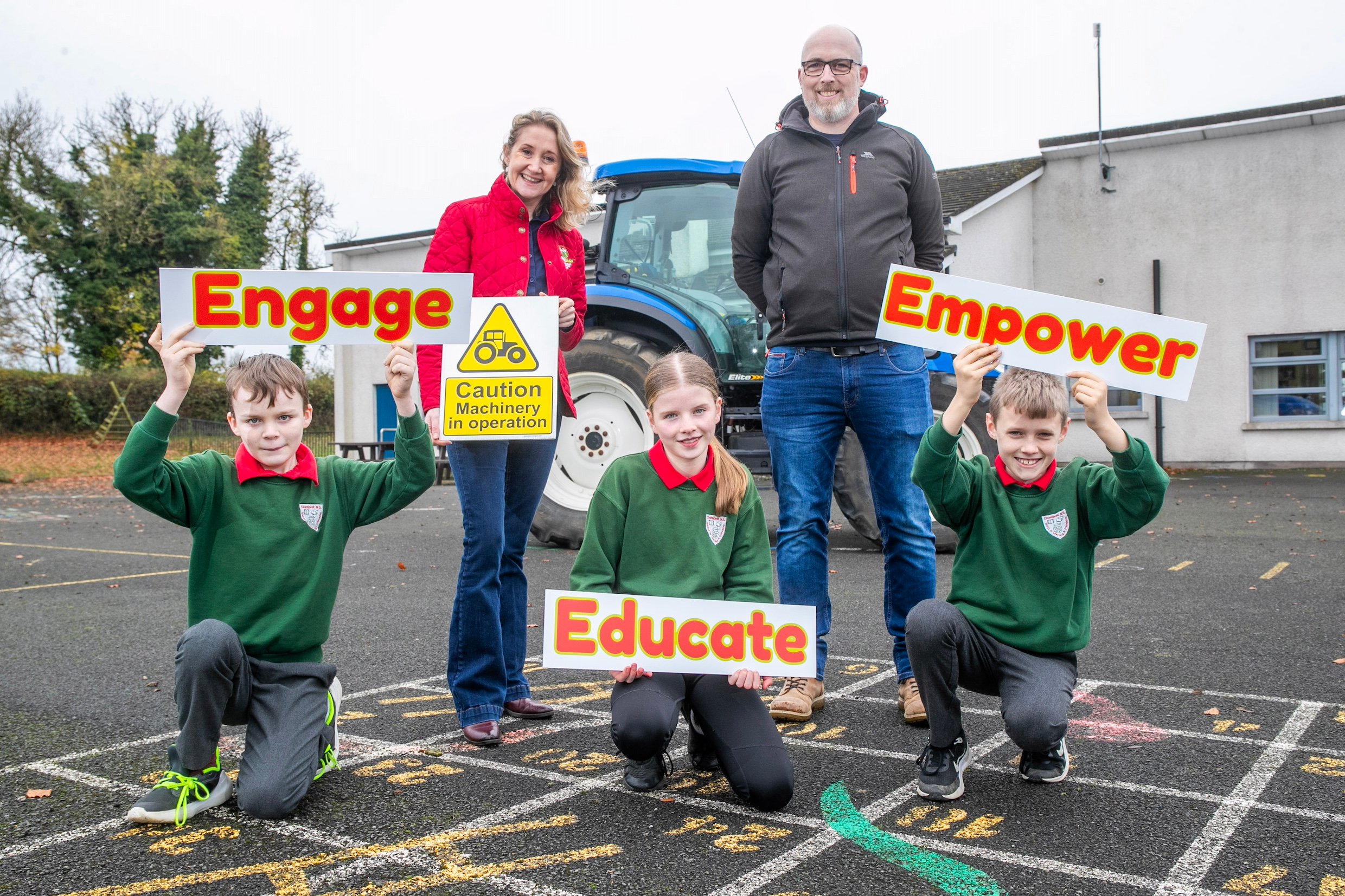 Joshua Barker, Leah McCullagh, Aaron McCreery with Alma Jordan, founder of Agrikids and John Murphy, mentor from Farmers4Safety with Irish Rural Link, at the launch of a new community-led farm safety education resource created by Agri Kids and Irish Rural Link. Source: Finbarr O'Rourke