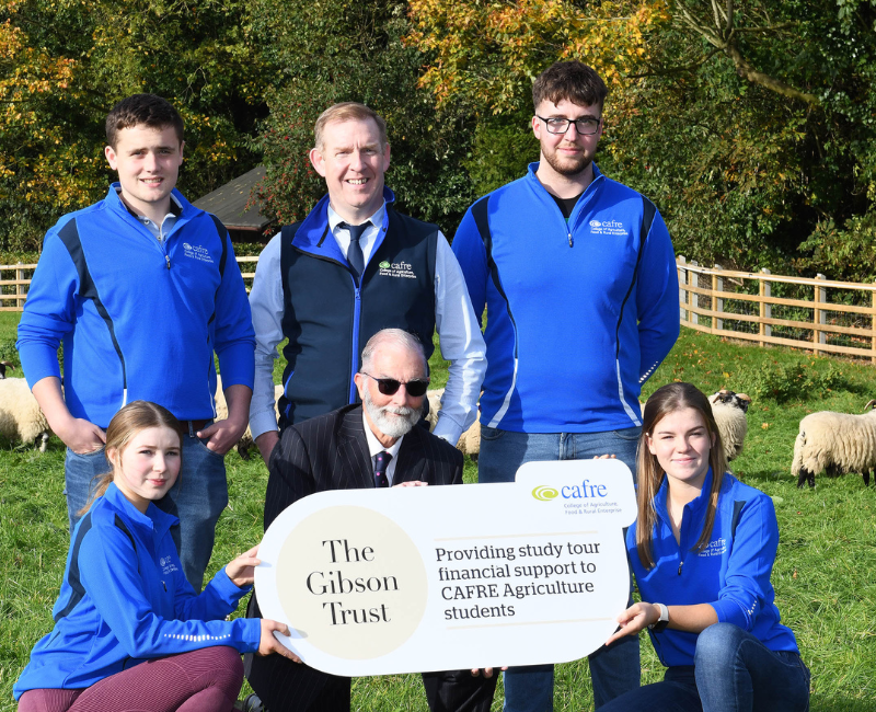 (L-R): Tom Smyth, Joe Mulholland (CAFRE), Liam Doyle, Emma Bell, Hugh Feguson (Gibson Trust), Sarah McMullen. Image source: CAFRE