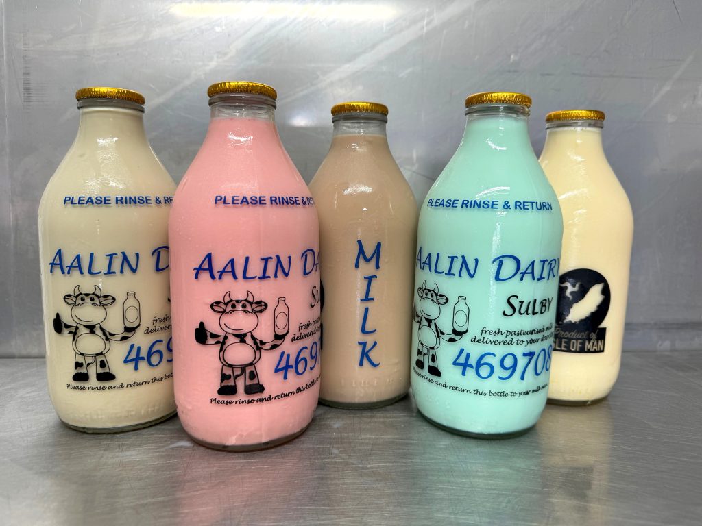Customers can purchase milk and a range of milkshakes in glass pint bottles from Cronk Aalin Dairy