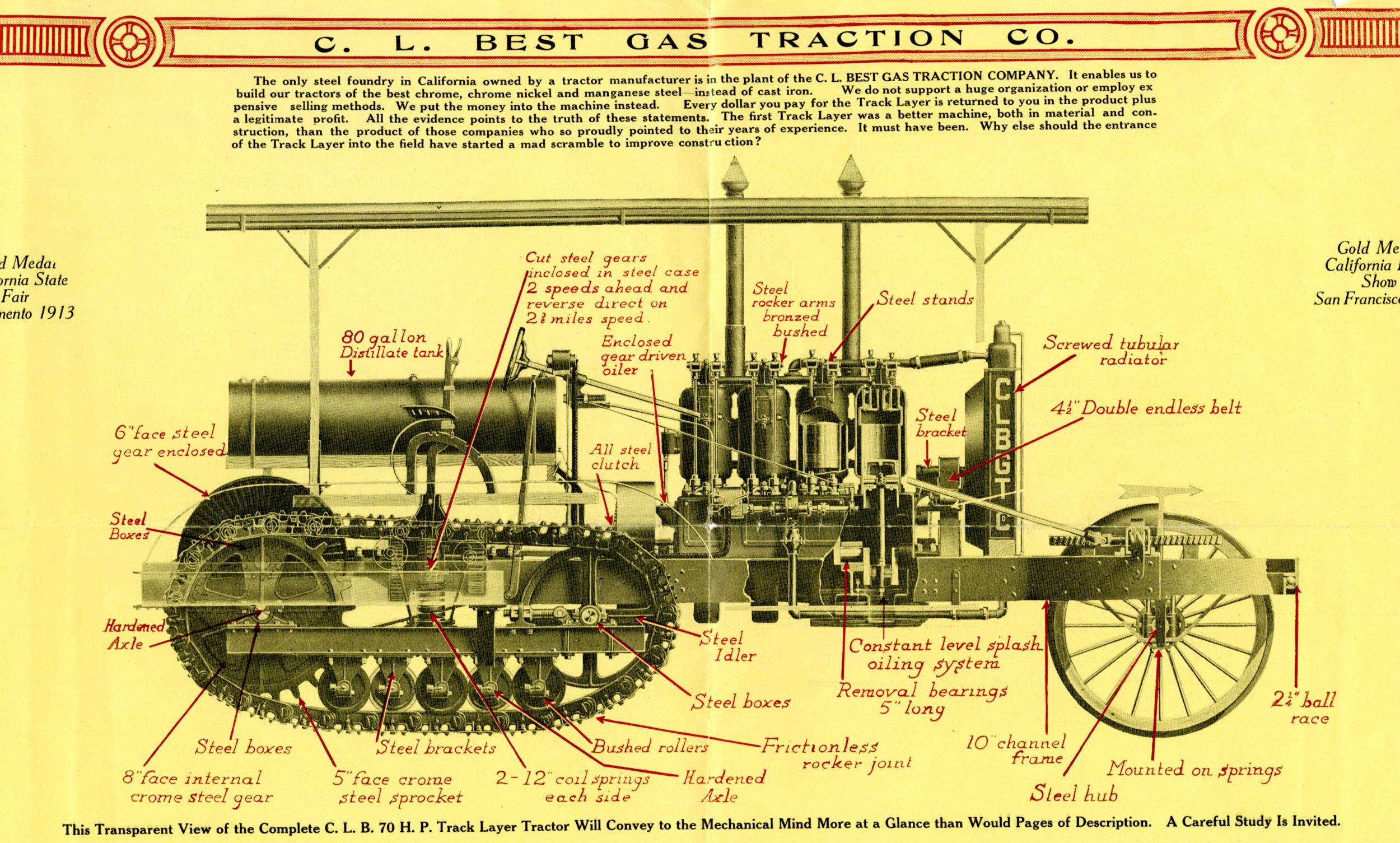 C.L Best tractors were offered in either tracked or wheeled form with the former being steered by a front-mounted tiller wheel