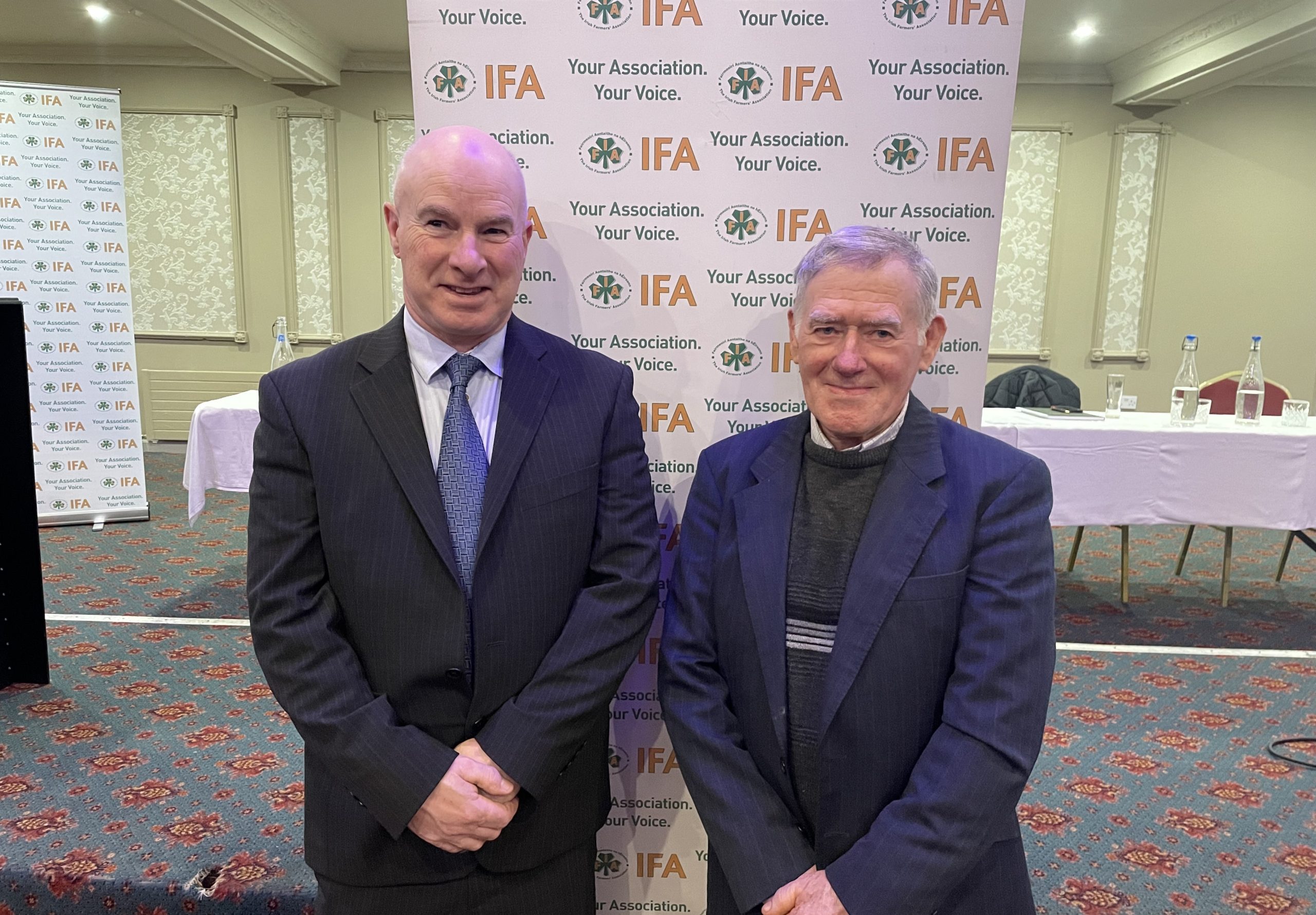 L-R: Cavan IFA chair Maurice Brady and Sean Denning who took up the role of Cavan IFA president on the night