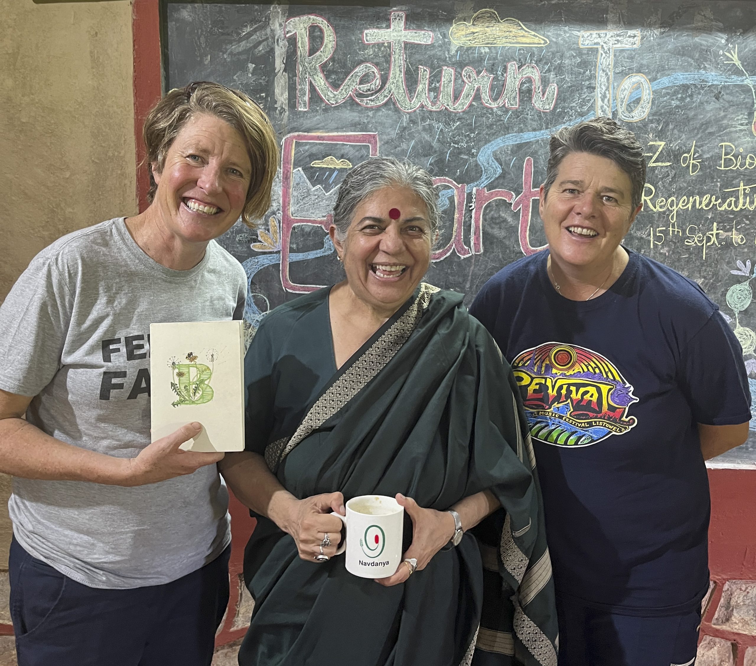 Lisa Fingleton, Dr Vandana Shiva and Rena Blake in India. Image: Cosi Hubner
