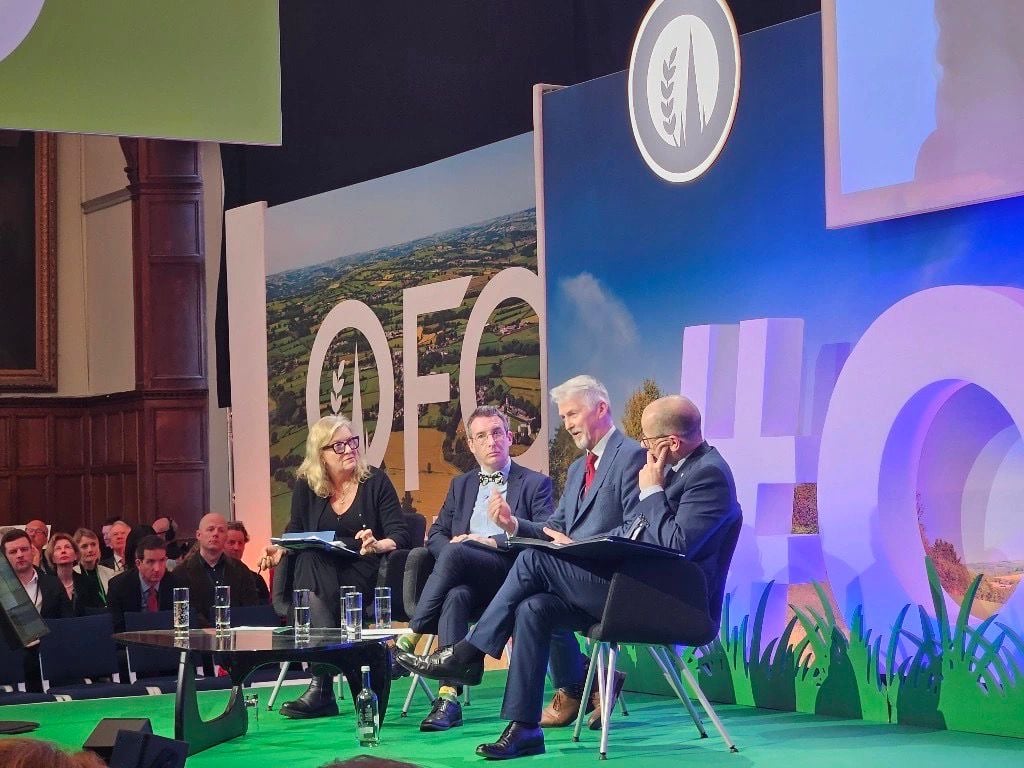 Minister Andrew Muir participating in a panel discussion at the 2025 Oxford Farming Conference