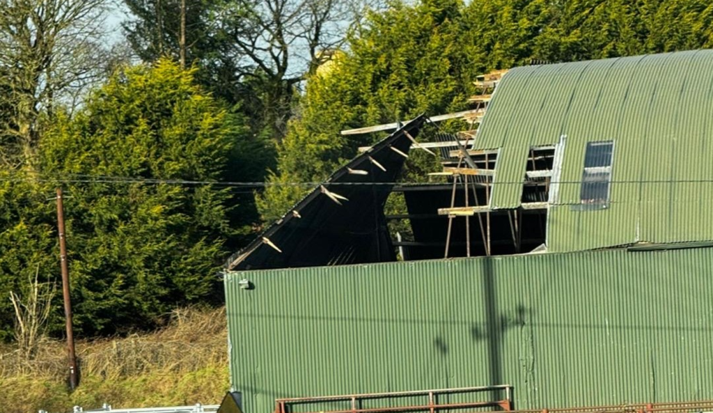 Damage caused by Storm Éowyn to Cootehill Mart in Co. Cavan