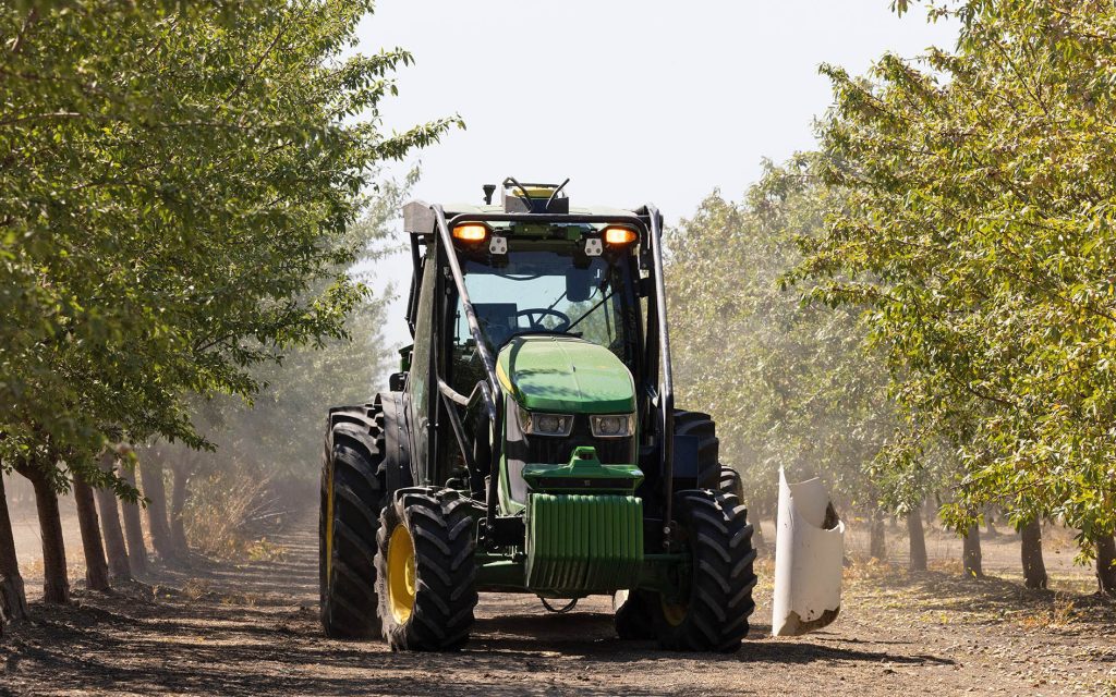 The 5ML orchard tractor can operate autonomously between well defined crop rows