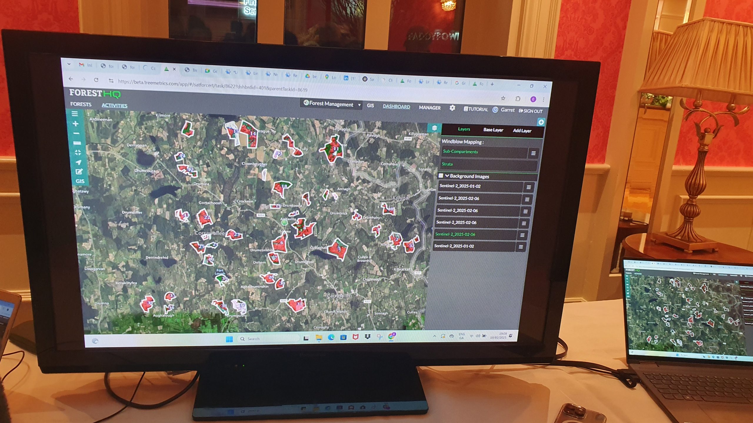The maps demonstrated by TreeMetrics at the meeting, which show large areas of forestry (the areas in red) destroyed
