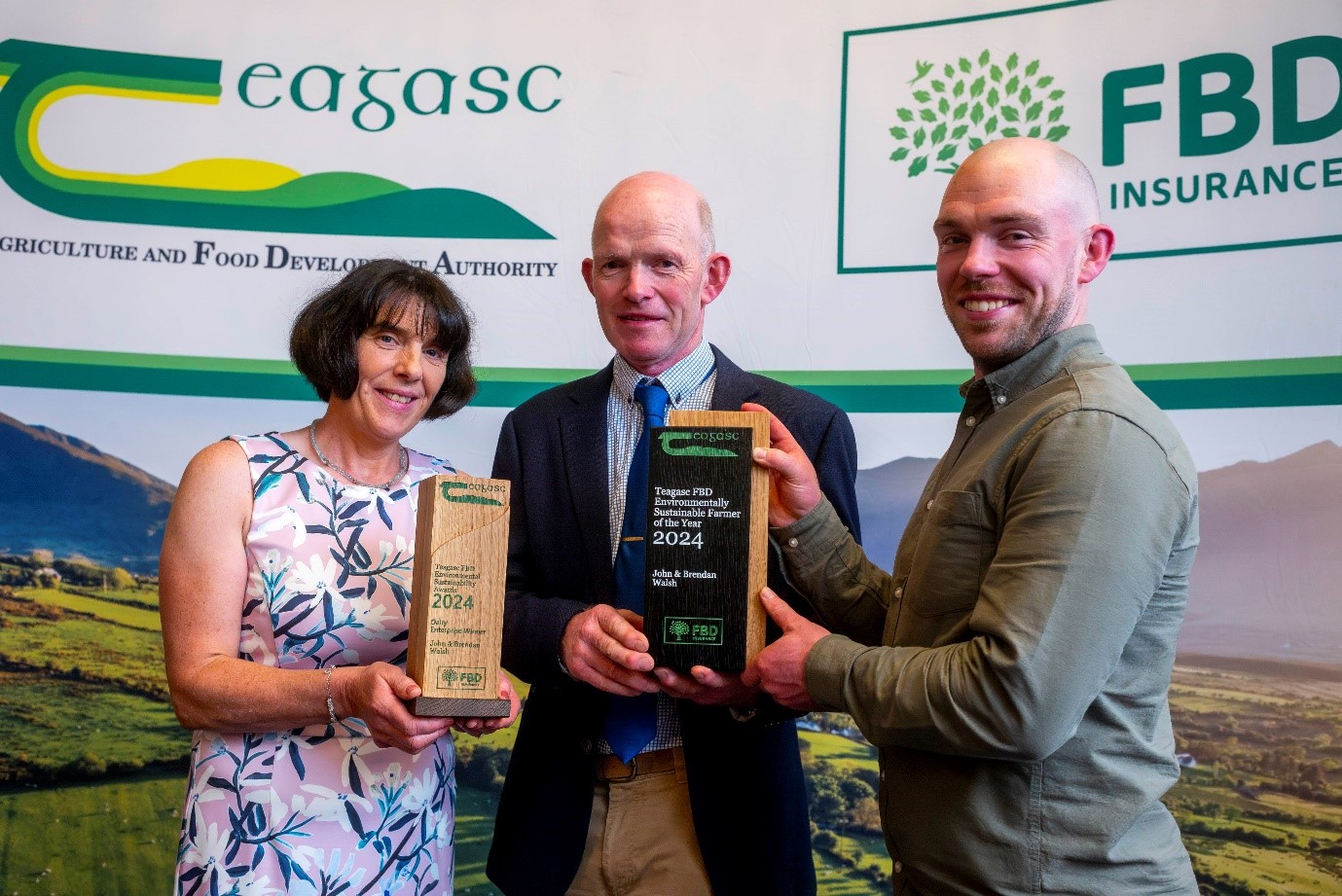 John, Maria, and Brendan Walsh pictured receiving their award last October.  An evening farm walk is planned for the Tuesday, June 10 on the Walsh Farm in Ballylooby, Co. Tipperary