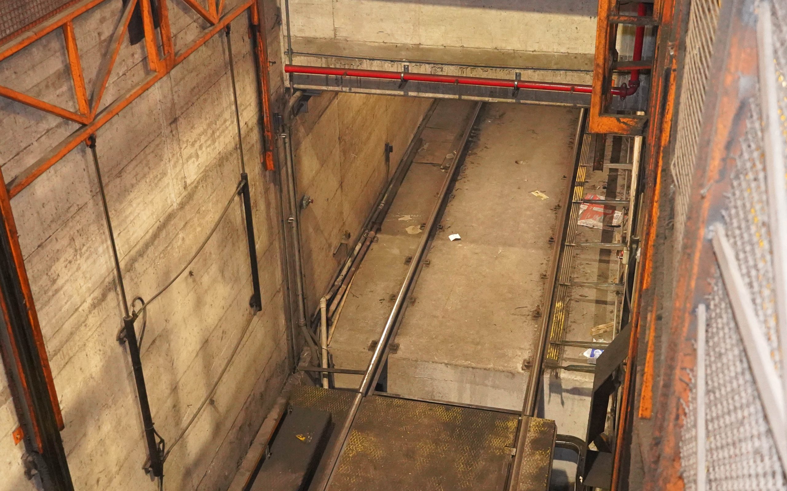 The underground railway system is accessed by a series of lift shafts through which the components are hoisted or lowered