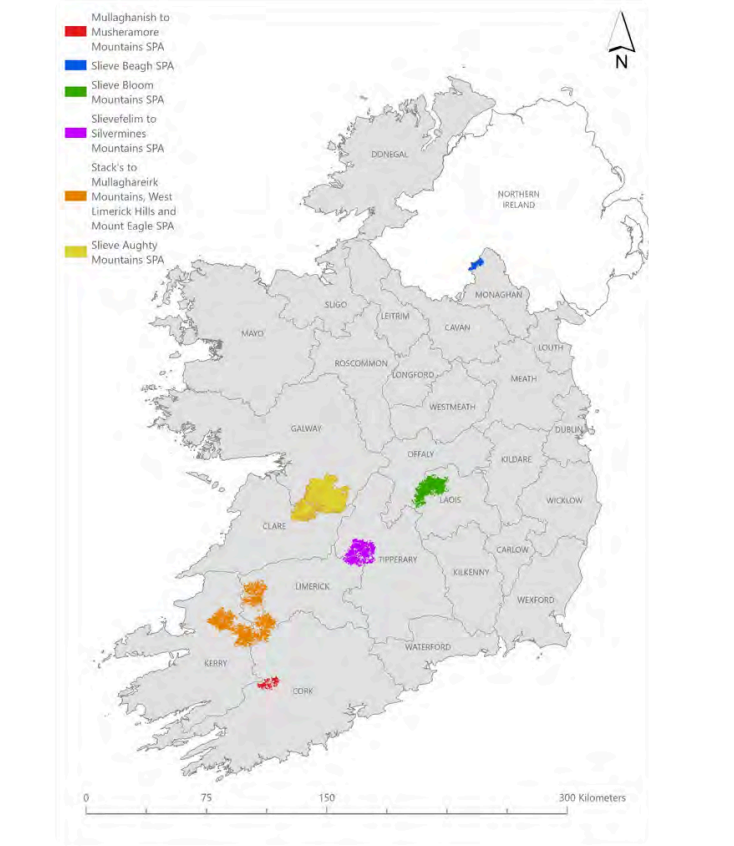 Breeding Hen Harrier SPA distribution across Ireland