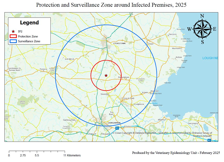 Map showing the Protection Zone and theSurveillance Zone. Source: DAERA