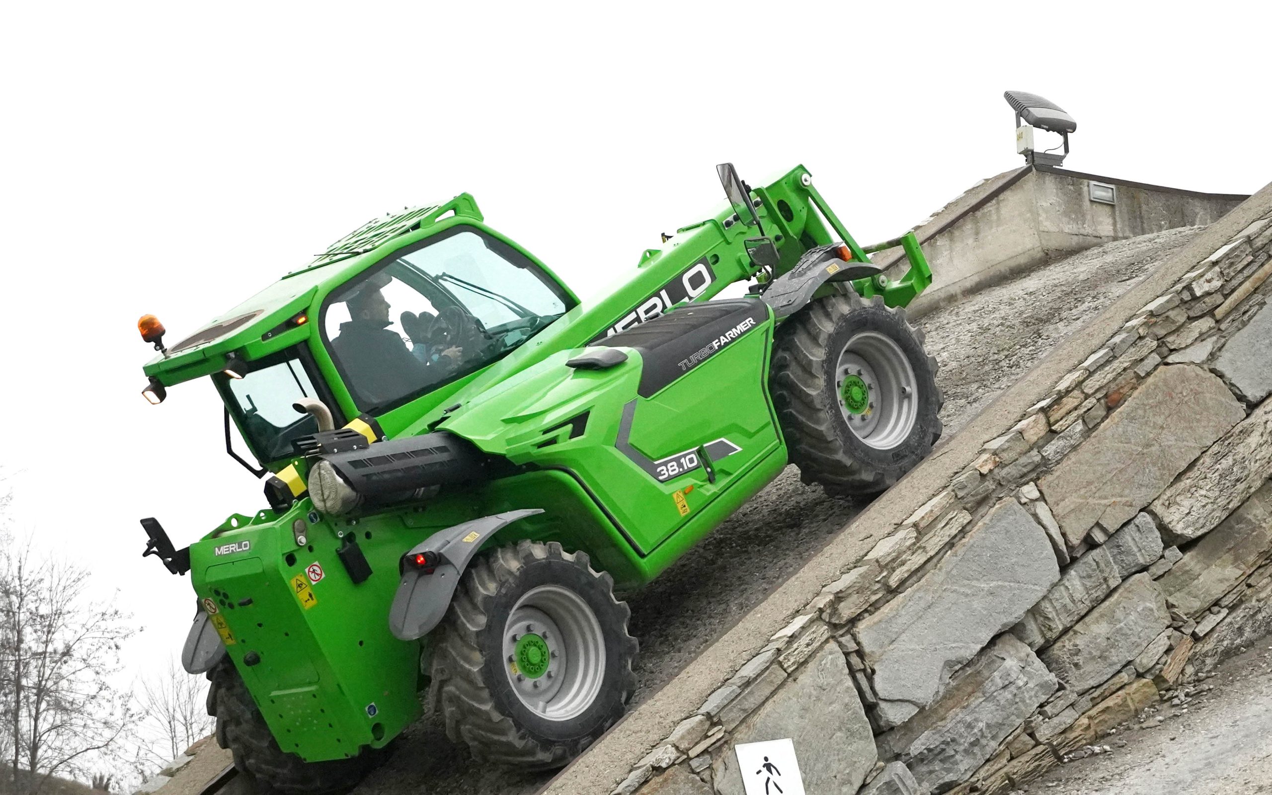 Climbing a 60° slope is easily achieved in the Merlo 38.10 with 136hp on tap