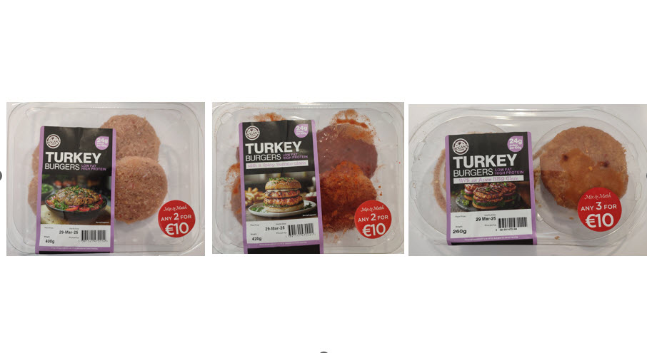 The affected turkey burger products. Source: FSAI