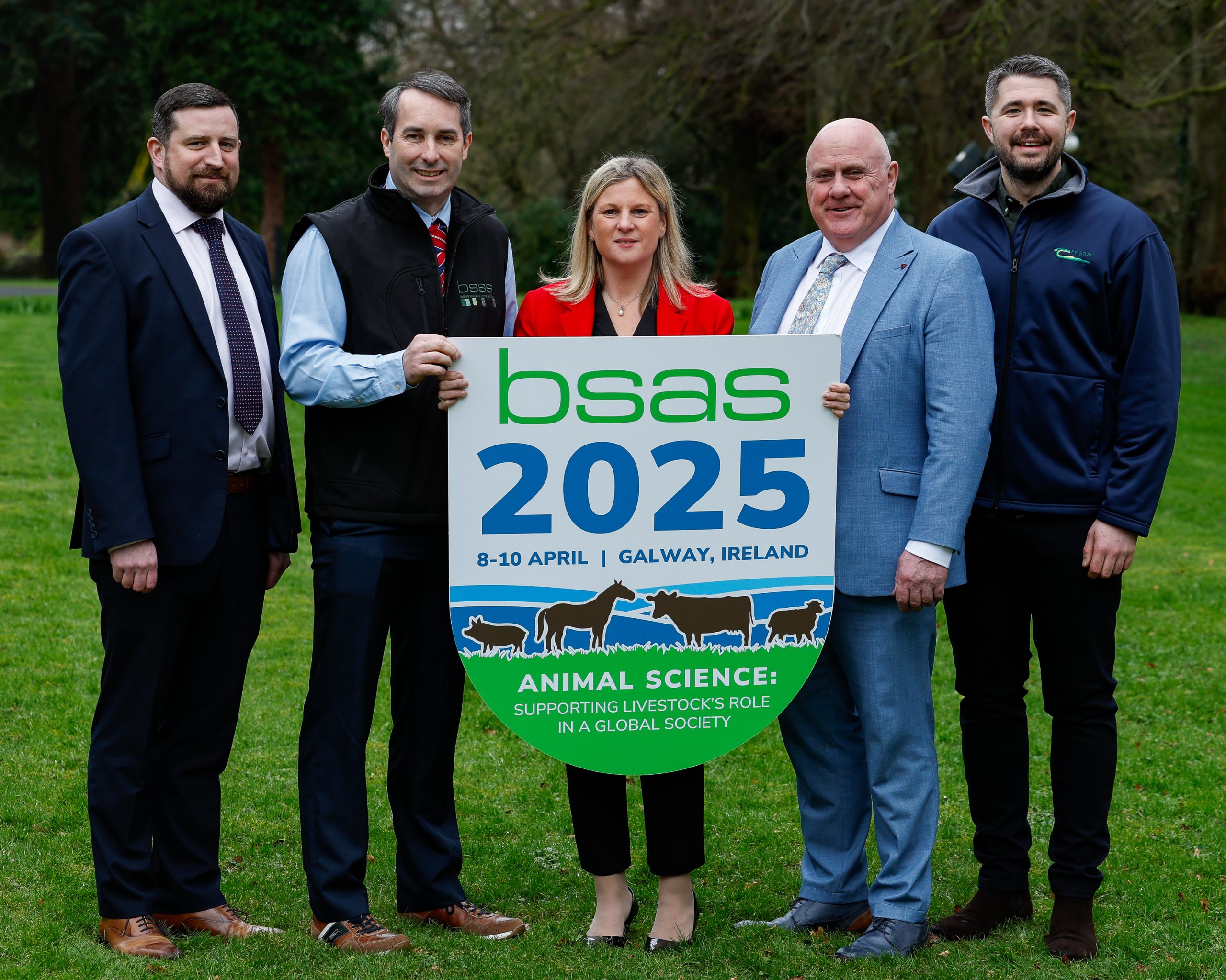 L-r: Dr. Karl Walsh, head of the Research Division of DAFM; Prof. David Kenny, Teagasc and president of BSAS; Dr. Sinéad Waters, University of Galway and co-chair of the BSAS 2025 local organising committee; Minister of State, Noel Grealish; Dr. Paul Smith, Teagasc and BSAS trustee