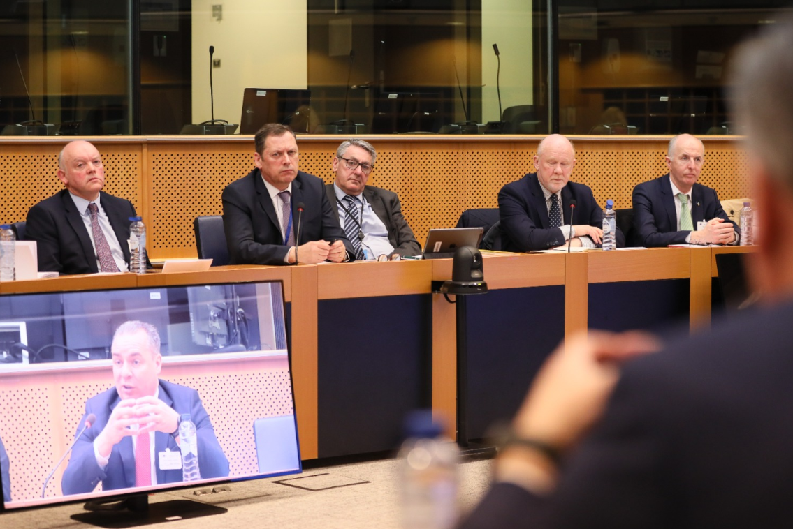 MEP, Barry Cowen (second from left) with other MEPs and industry representatives discussing key issues for Irish farmers in Brussels Source Barry Cowen