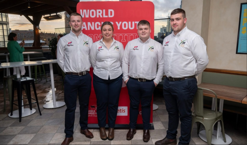 The Irish/UK team for the 2025 World Angus Forum. L-r: Graeme Rhind; Ellie Westaway; John Smyth and James Morrisson. Source: Irish Aberdeen Angus Association