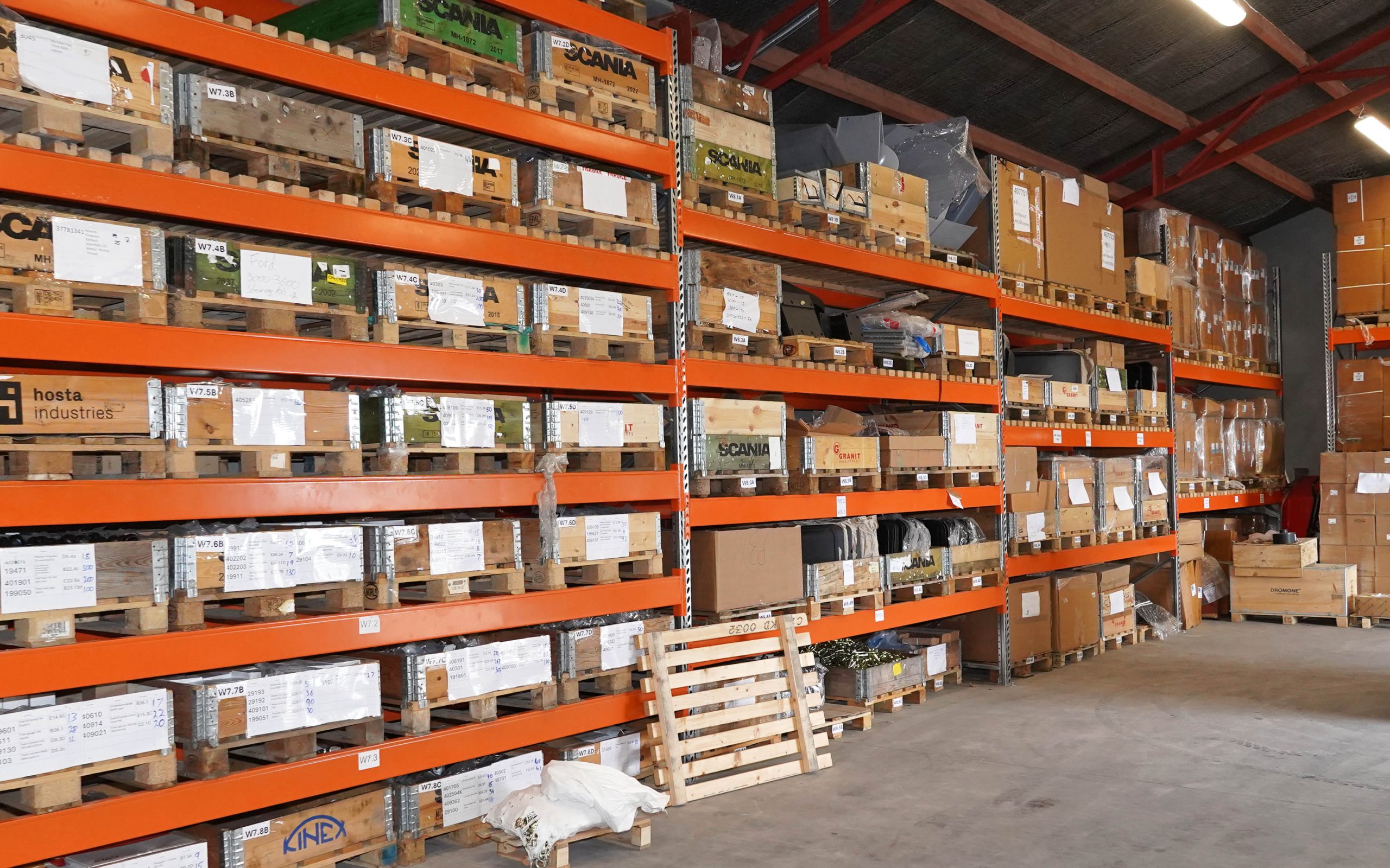The new warehouse is set up to accommodate components purchased in bulk.