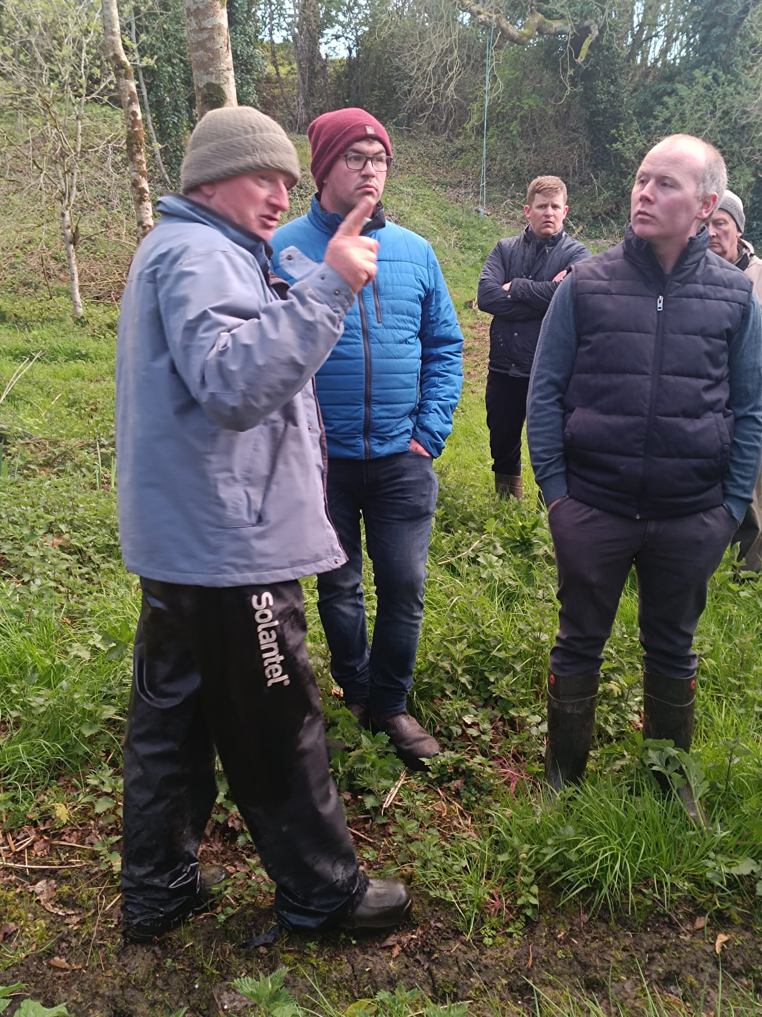 (L-R) Michael Murphy (farm owner at Carrigawillin) showing his oak forestry plantation to Aaron Cooney and Michael O'Loughlin