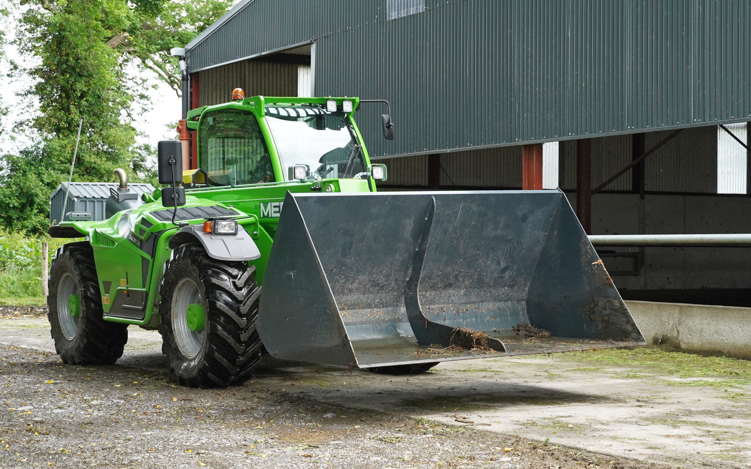 The large grain bucket is a useful attachment but not always best suited to stock-related tasks