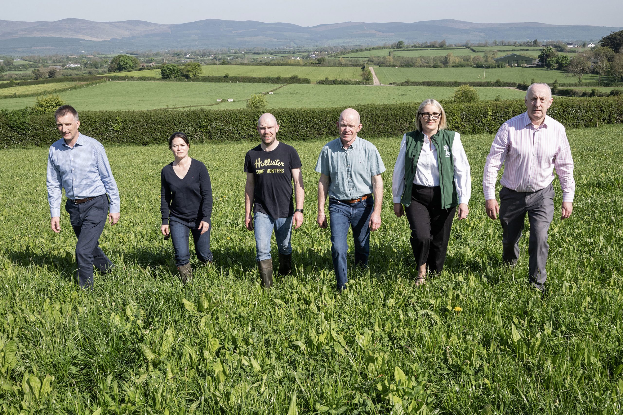 Pictured at the launch of a Teagasc 'Dairying at Dusk' farm walk on the award winning farm of John and Brendan Walsh, Ballylooby, Cahir, Co Tipperary on 10th June are Dr Tom O'Dwyer, Head of Teagasc Signpost Programme, Nora O'Donovan, Teagasc/Dairygold Demonstration Farm Coordinator, hosts Brendan and John Walsh, Maureen O'Meara, FBD and Donal Mullane, Teagasc Tipperary Regional Manager. Photo O'Gorman Photography.