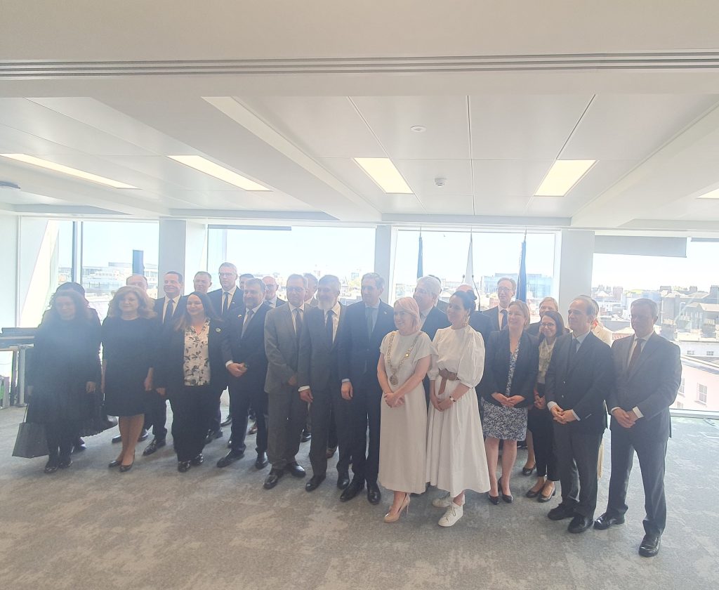 Ambassadors, diplomats and bureaucrats celebrating Europe Day 2025 at a reception in Dublin which was addressed by Tánaiste Simon Harris