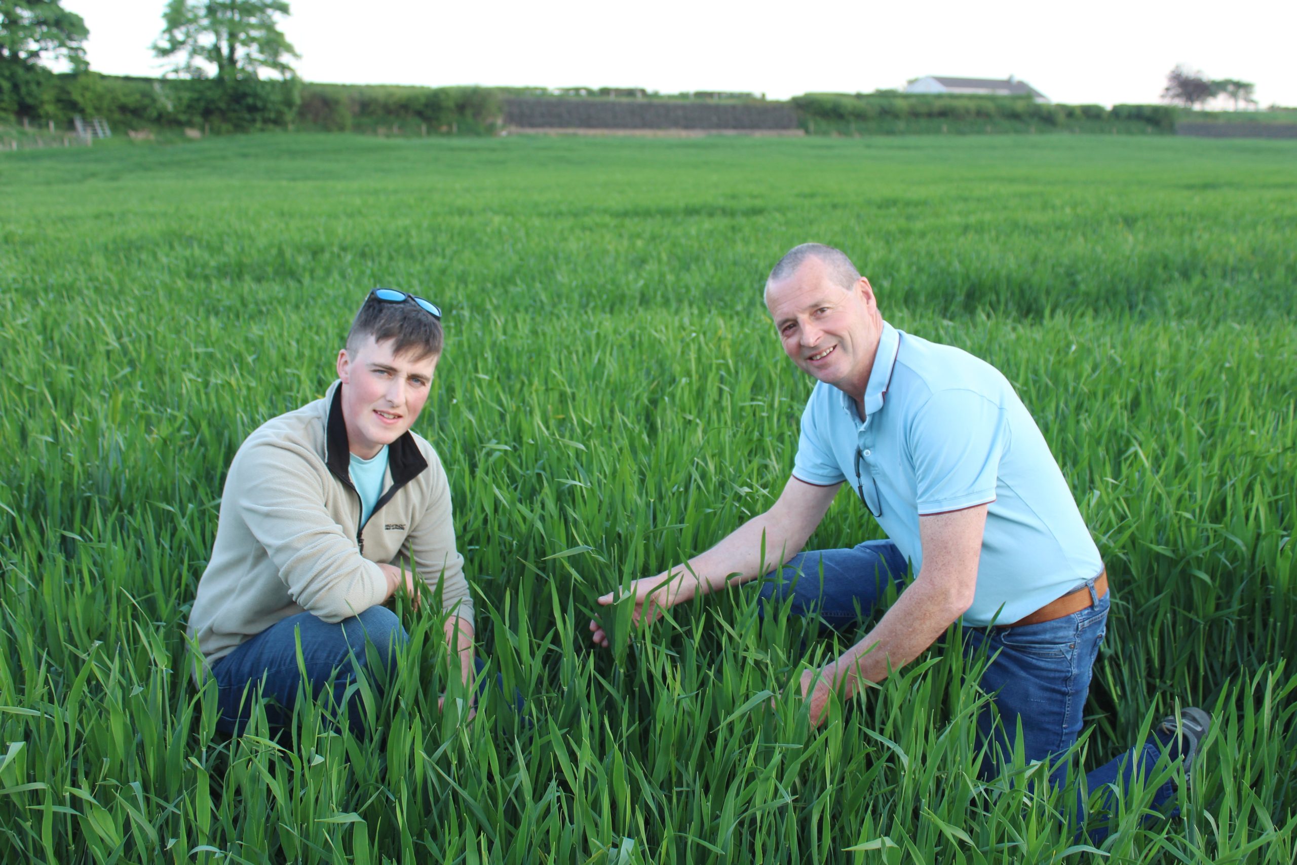 Attending the recent crops' walk hosted by Andrew Blair, (l-r) Christian Melly, agronomist with Fane Valley, and Mark McCollum, cereal grower, Limavady