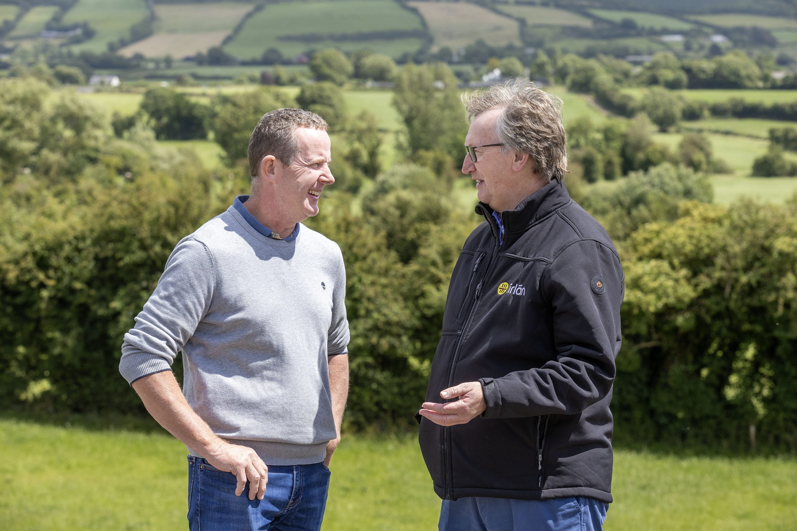 Tirlán Chair, John Murphy chats with host farmer Seamus Brennan at Tirlán’s flagship ‘Farming for the Future’ open farm walk and talk. Source: Finbarr O’Rourke