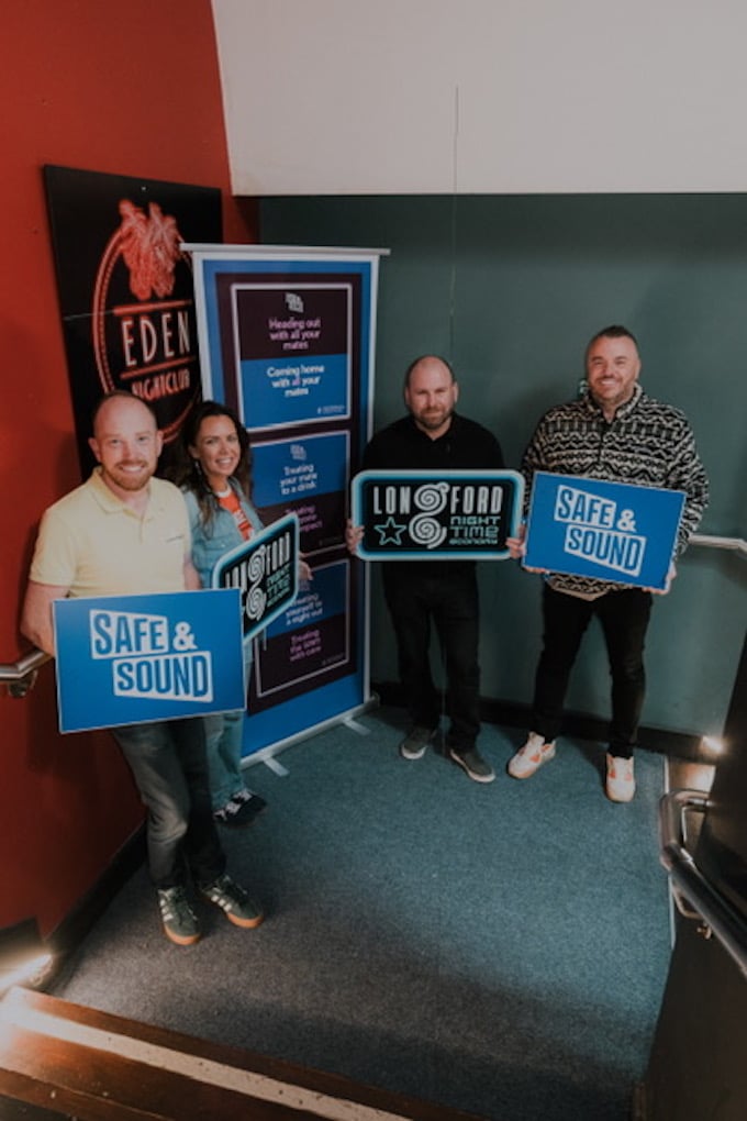(Left to right): Ciaran Lennon, communities engagement officer;  Karen Reilly, night-time economy advisor; David Hussey, LEDJS and Cllr. Kevin Hussey. Image source: Brian McCann.