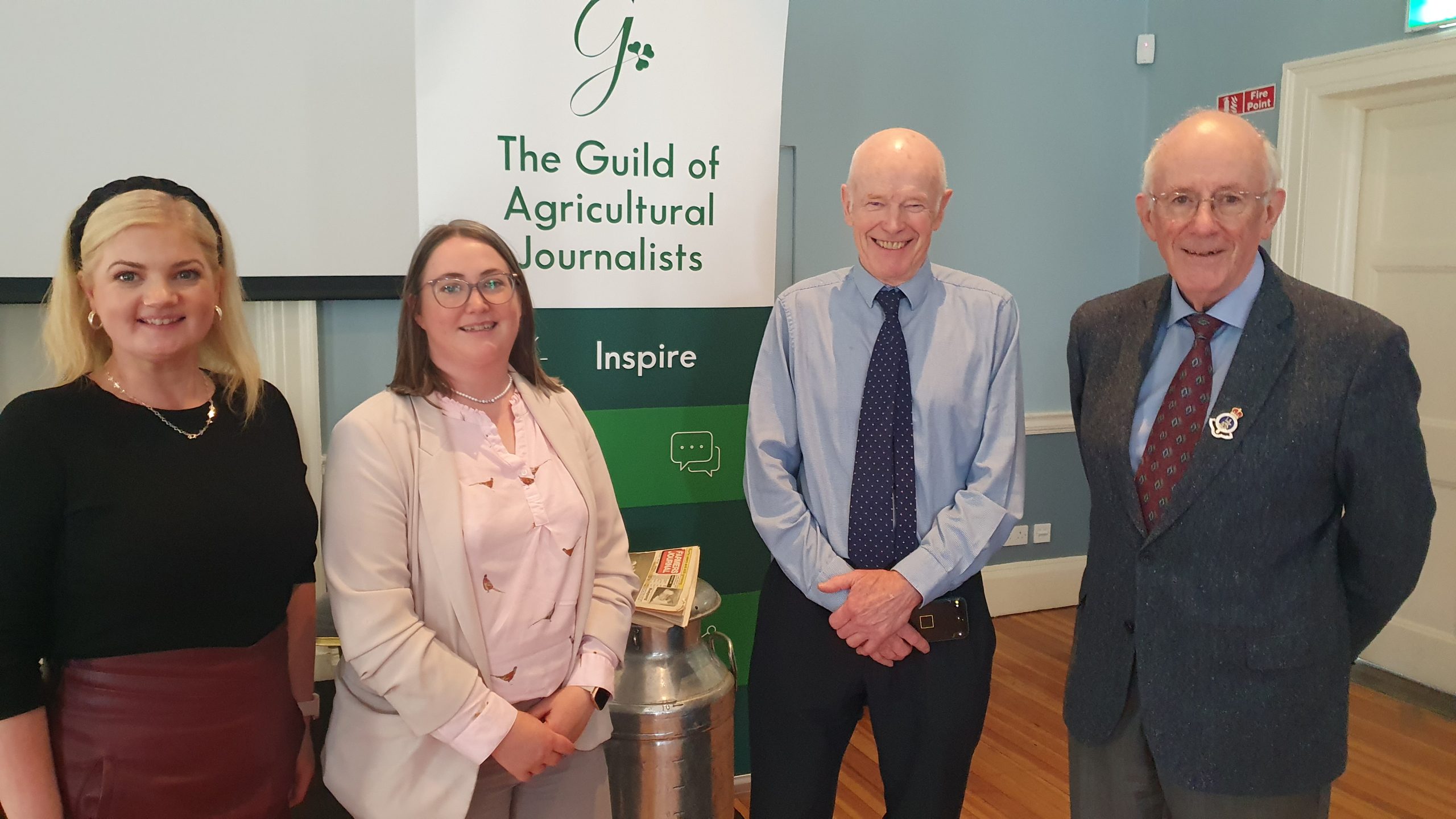 L-r: chair of the Guild of Agricultural Journalists (ROI) and Agriland editor, Stella Meehan; chair of Agri Guild (NI) Rebecca McConnell; Tom Morrow; president of RDS, John Dardis at the 'Time Capsule of Irish Agriculture' event held at the RDS