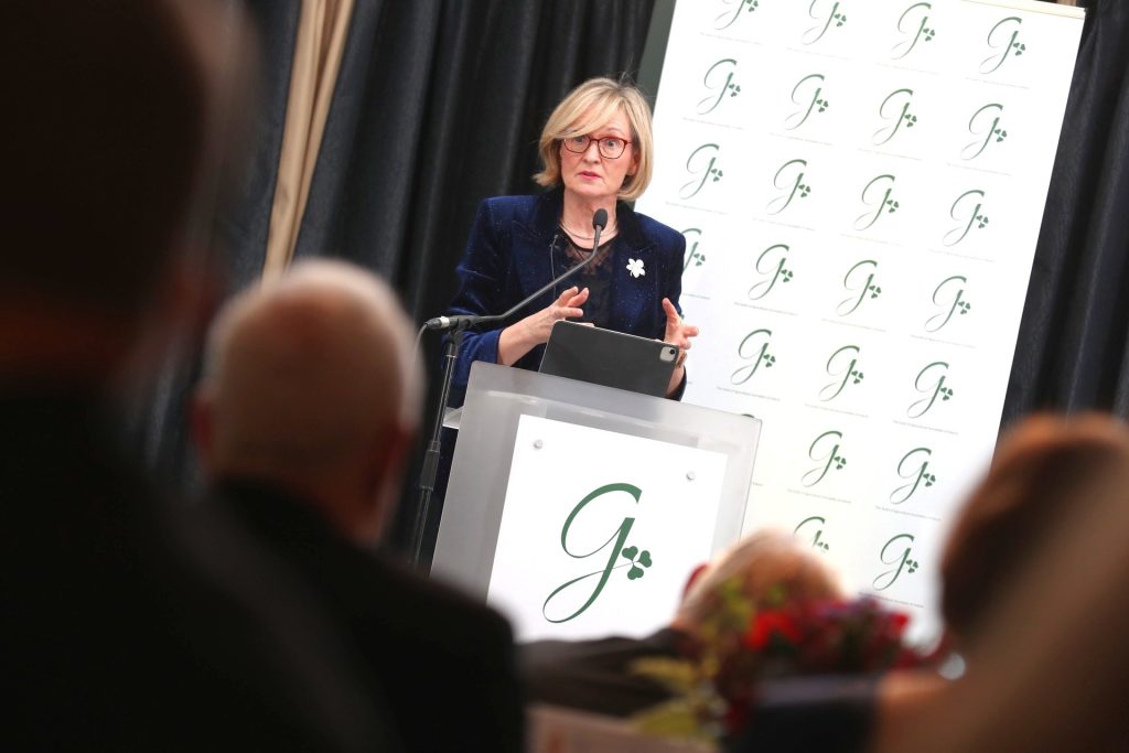 Former European Commissioner Mairéad McGuinness speaking at the Michael Dillon Memorial Lecture hosted by the Guild of Agricultural Journalists in 2023
