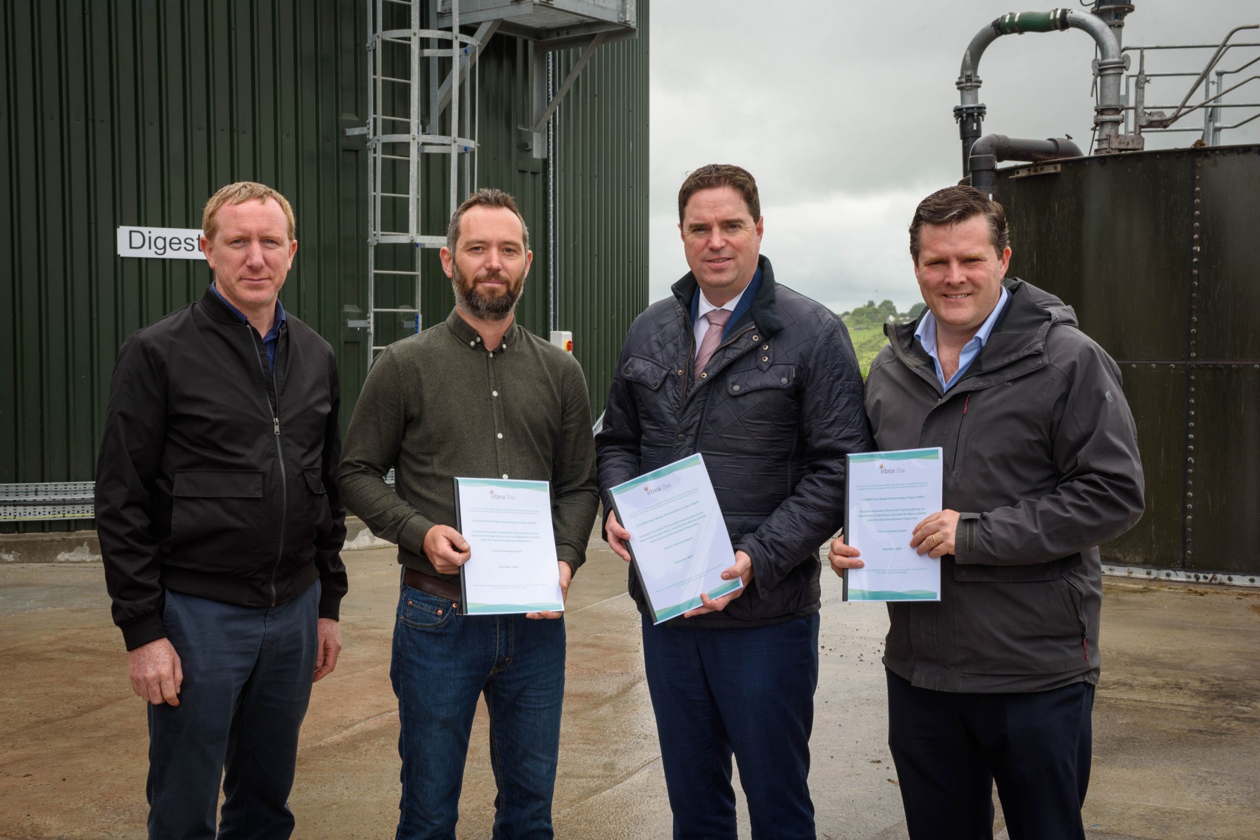 The IrBEA and Tank Storage System representatives explain plant design and installation details to Minister for Agriculture, Food and the Marine, Martin Heydon TD. (l-r): Noel Gavigan, IrBEA; Ben Sage, Tank Storage Systems Ltd.; Seán Finan, IrBEA; Minister Martin Heydon. Source: John Reynolds