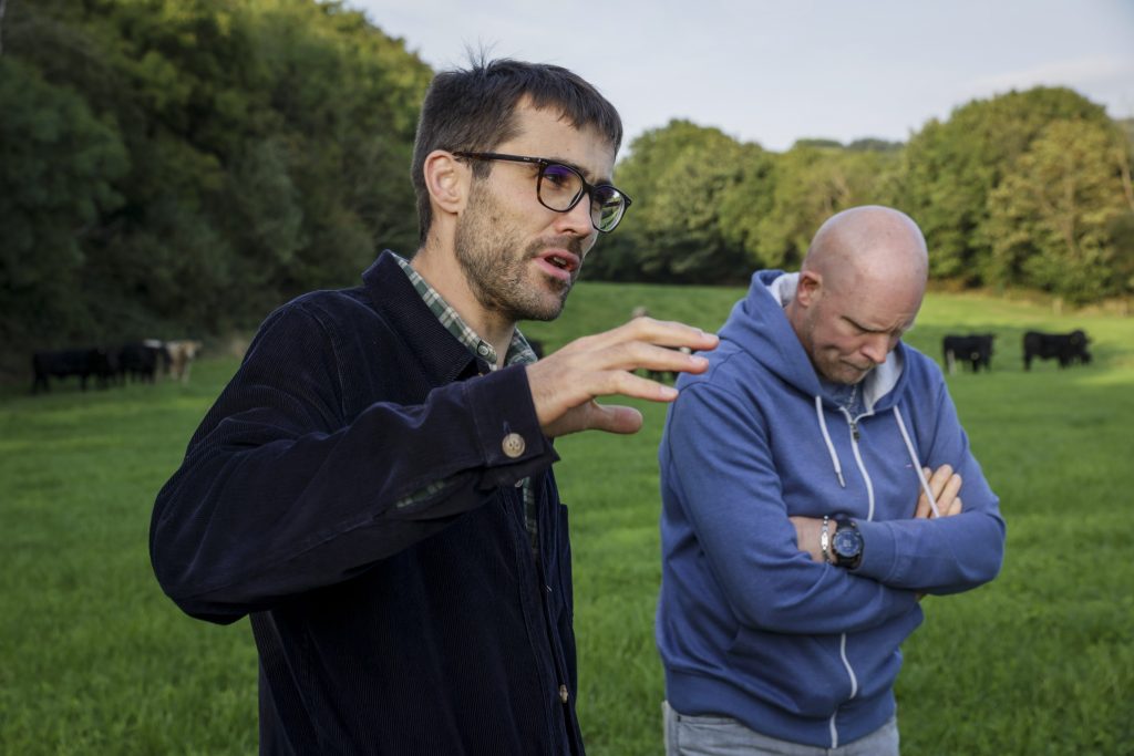 Germain Milet with a group of French trade media on Clive Buttimer's farm in Clonakilty last year. Source: Bord Bia