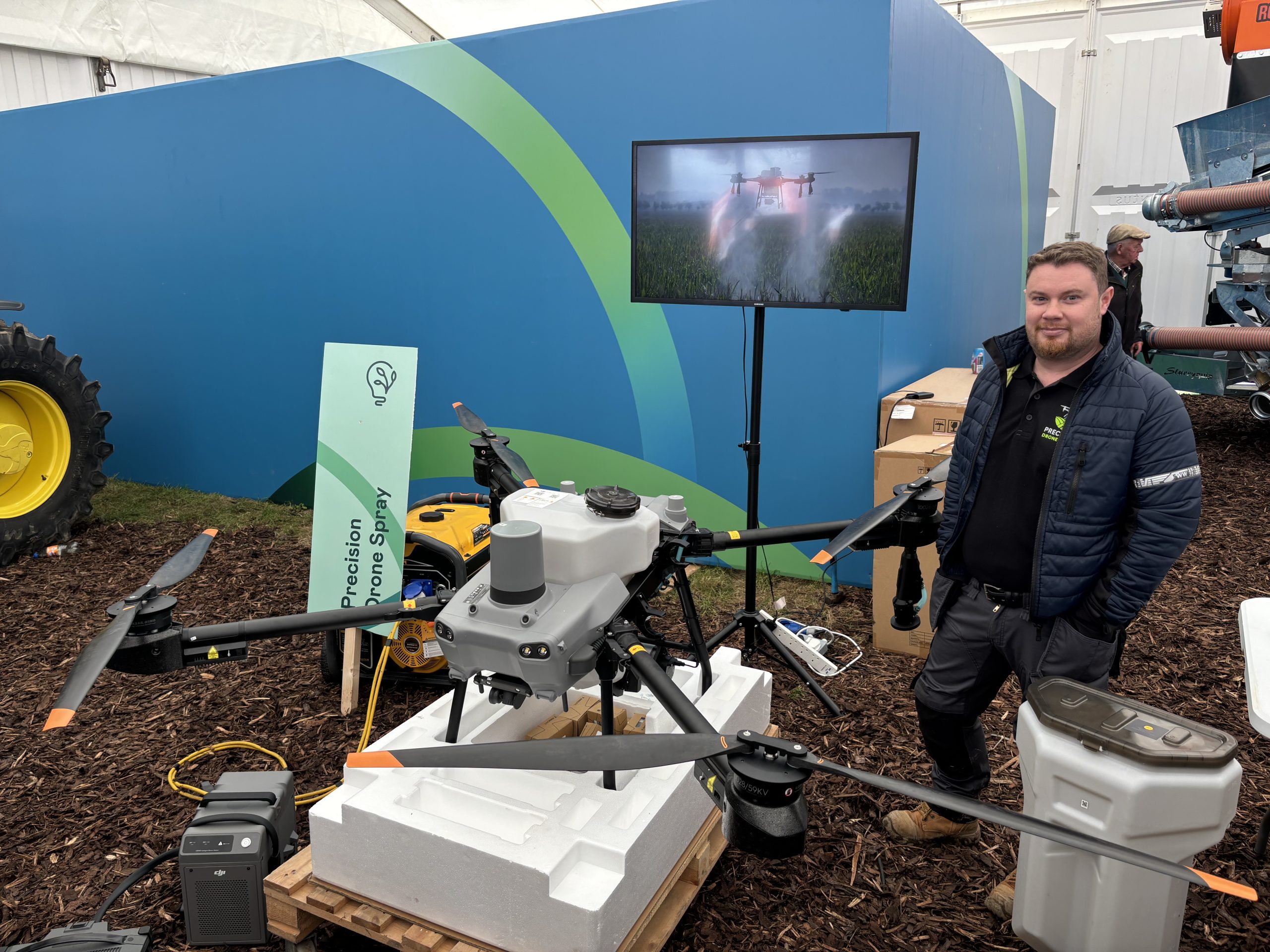 Neil McKeever from Precision Drone Spray showcasing a drone sprayer at Ploughing 2025