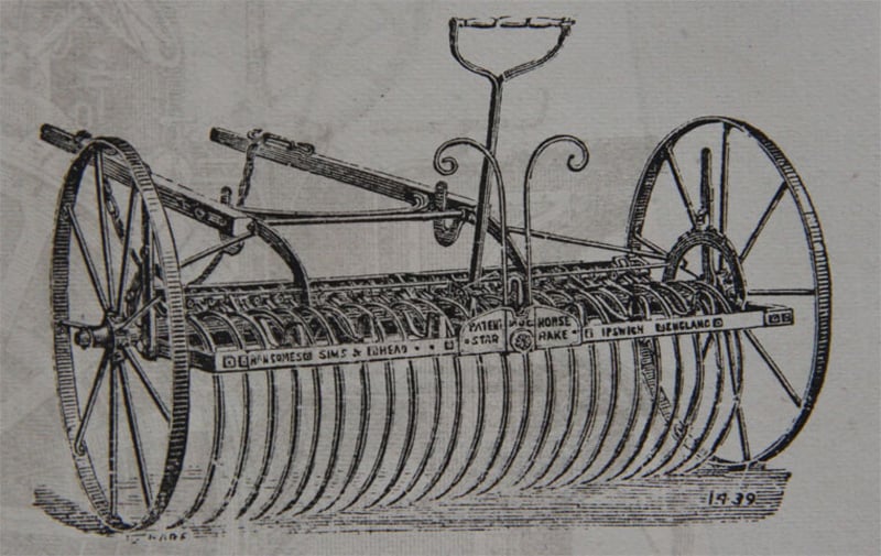 Implements from Ransomes, Sims and Jefferies of Ipswich were listed in the Overum catalogue of 1861