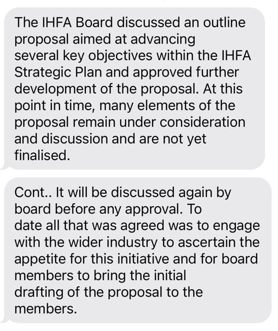 Text IHFA sent to members
