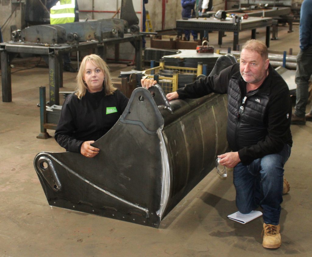 Getting the chance to see how the Ronco range is actually manufactured: Karen McDonald, Farm Compare, Tynan, Co. Armagh; and Richard Martin, from Martin Supplies, Crumlin, Co. Antrim