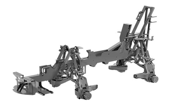 The frame of the Fendt Rogator is a clean sheet design study on how best to bring the parts of self-propelled sprayer together