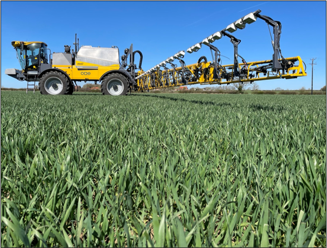 A Chafer sprayer fitted with cameras to identify blackgrass plants growing within a cereal crop