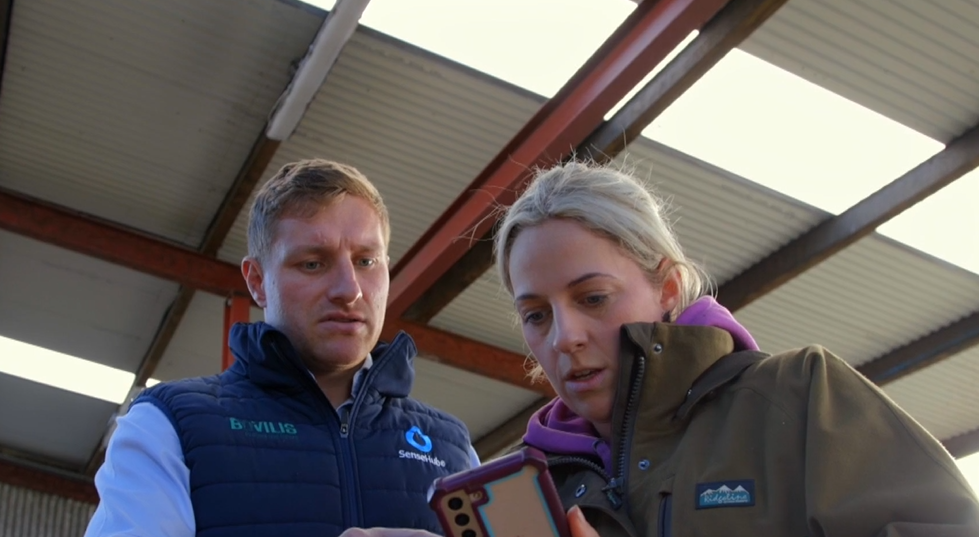 Sensehub's Technology Solutions sales representative John Laughlin with Co. Fermanagh farmer Vicky Byers