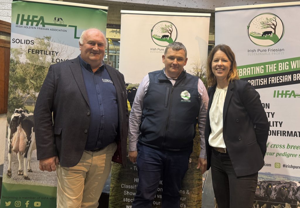 (L-r): Eurogene product manager, Eamonn Coleman; Irish Pure Friesian Club chair Paddy Quealy; and group scientist, Eurogene &amp; AI Services, Dr. Debbie McConnell at the launch of the partnership. Source: Irish Pure Friesian Club