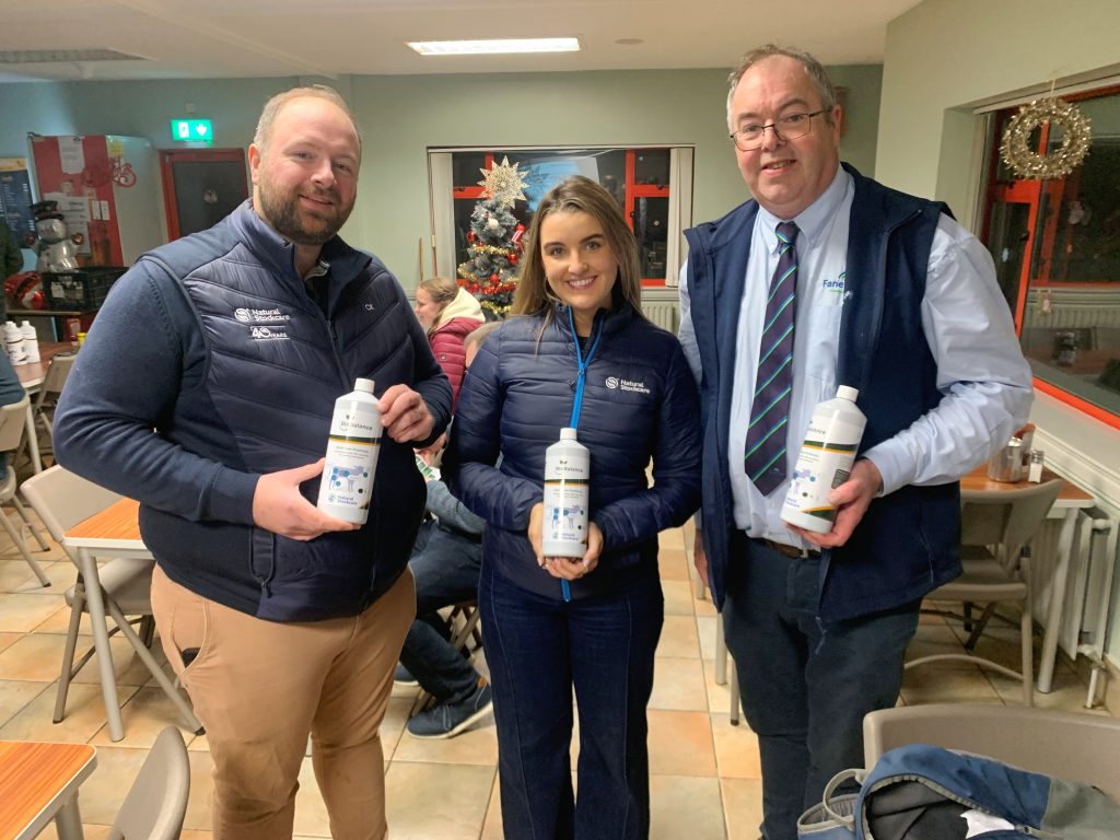 Attending the recent calf rearing event, hosted by Fane Valley in Clogher Mart, (l-r): Andrew McInerney, Natural Stockcare; Ciara Durnan, Natural Stockcare; and Pat Donnelly, Fane Valley