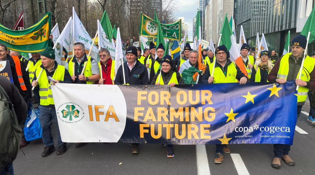 Joint IFA and ICOS (Copa Cogeca) delegation at mass farmers' protest in Brussels. Source: Patrick O'Reilly