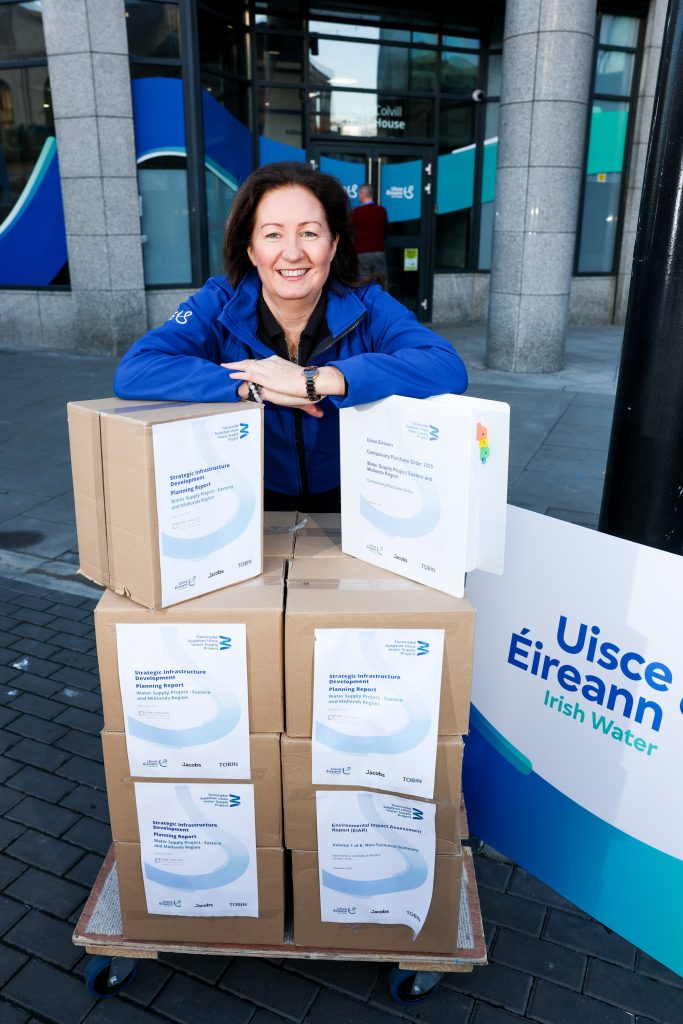 Maria O’Dwyer, infrastructure delivery director with Uisce Éireann, with a sample of the documentation to be submitted to An Coimisiún Pleanála