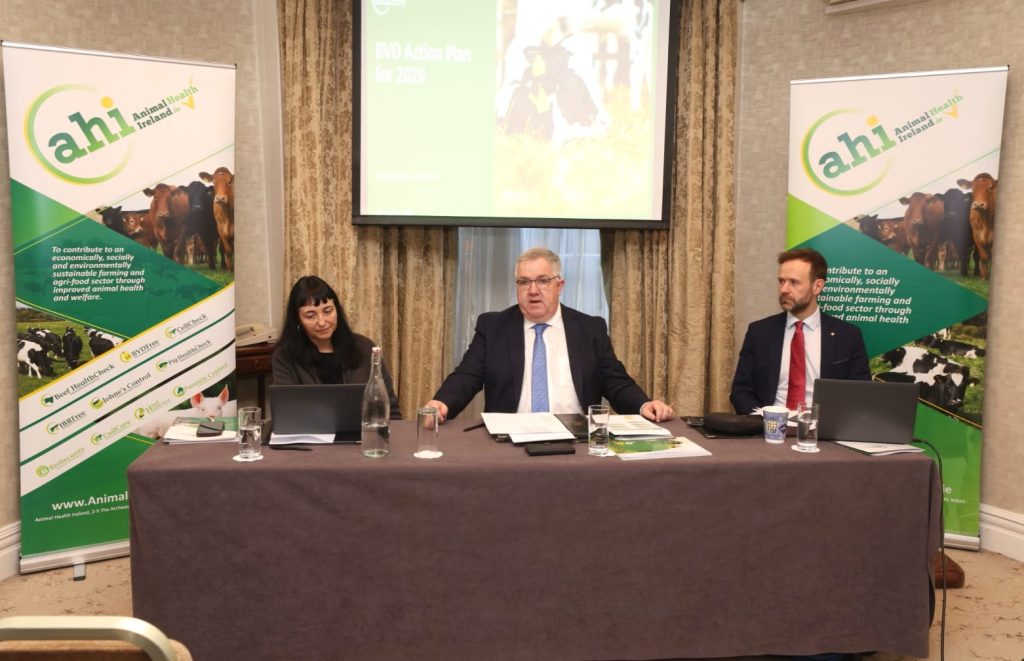 L-R: AHI BVD and IBR programme manager Dr. Maria Guelbenzu; AHI chair James Lynch and AHI CEO Patrick Donohoe