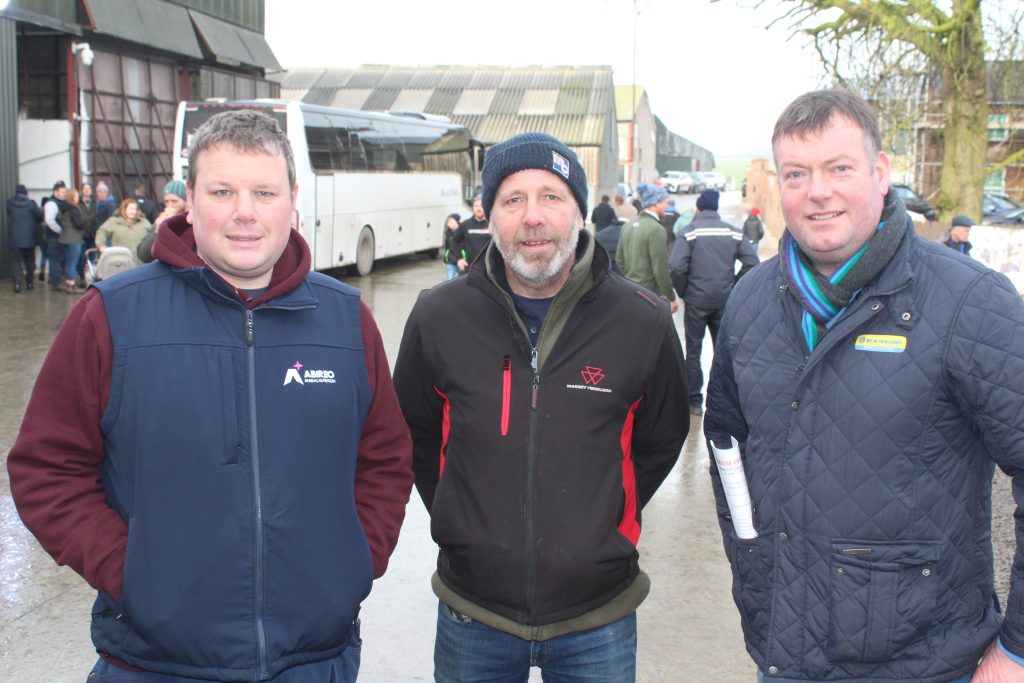 Attending the Redhouse Holsteins Open Day, l to r: Michael Woodrow, Abireo Nutrition; Richard Kyle, Clogher, Co. Tyrone; and Alan Liggett, Clogher.